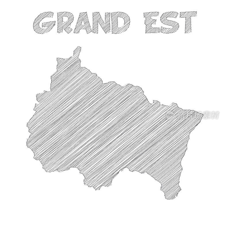 Grand Est地图手绘在白色背景上